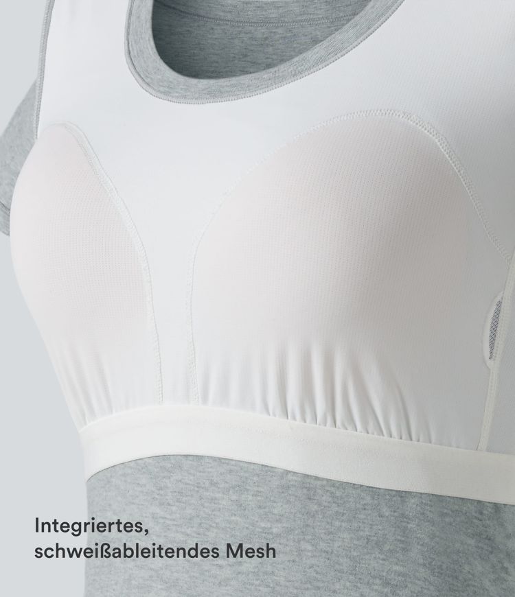 Halara Cotton Jersey - Lässiges T-Shirt mit Rundhalsausschnitt, kurzen Ärmeln und integriertem BH - B-DD Cups