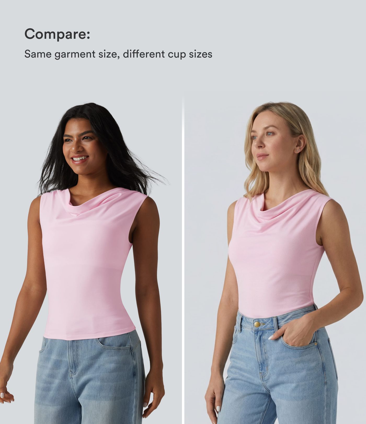 Halara Baumwolljersey-Top mit Wasserfallausschnitt, ärmellos, mit integriertem BH, lässig, Cup-Größen B-DD