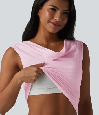 Halara Baumwolljersey-Top mit Wasserfallausschnitt, ärmellos, mit integriertem BH, lässig, Cup-Größen B-DD