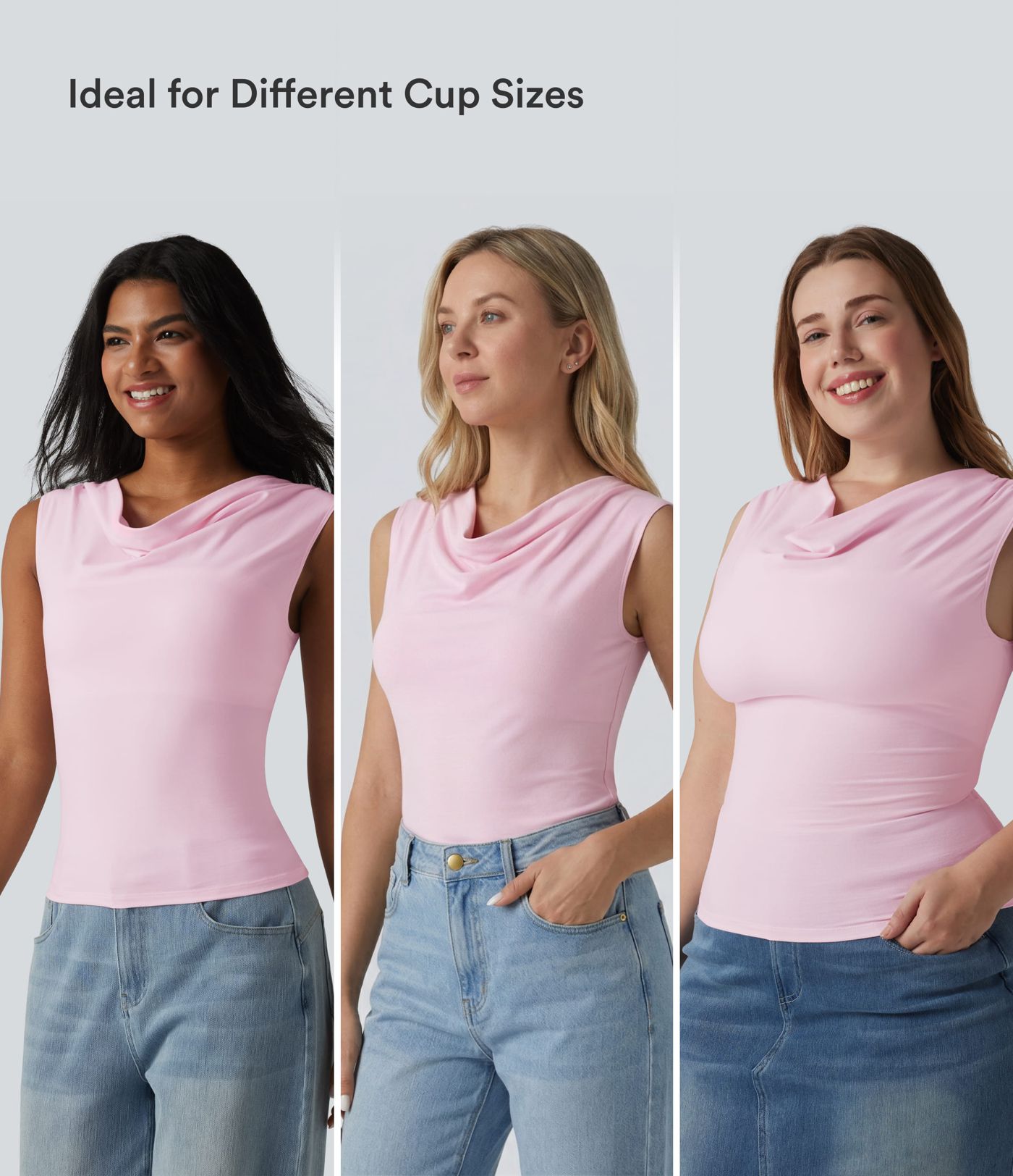 Halara Baumwolljersey-Top mit Wasserfallausschnitt, ärmellos, mit integriertem BH, lässig, Cup-Größen B-DD