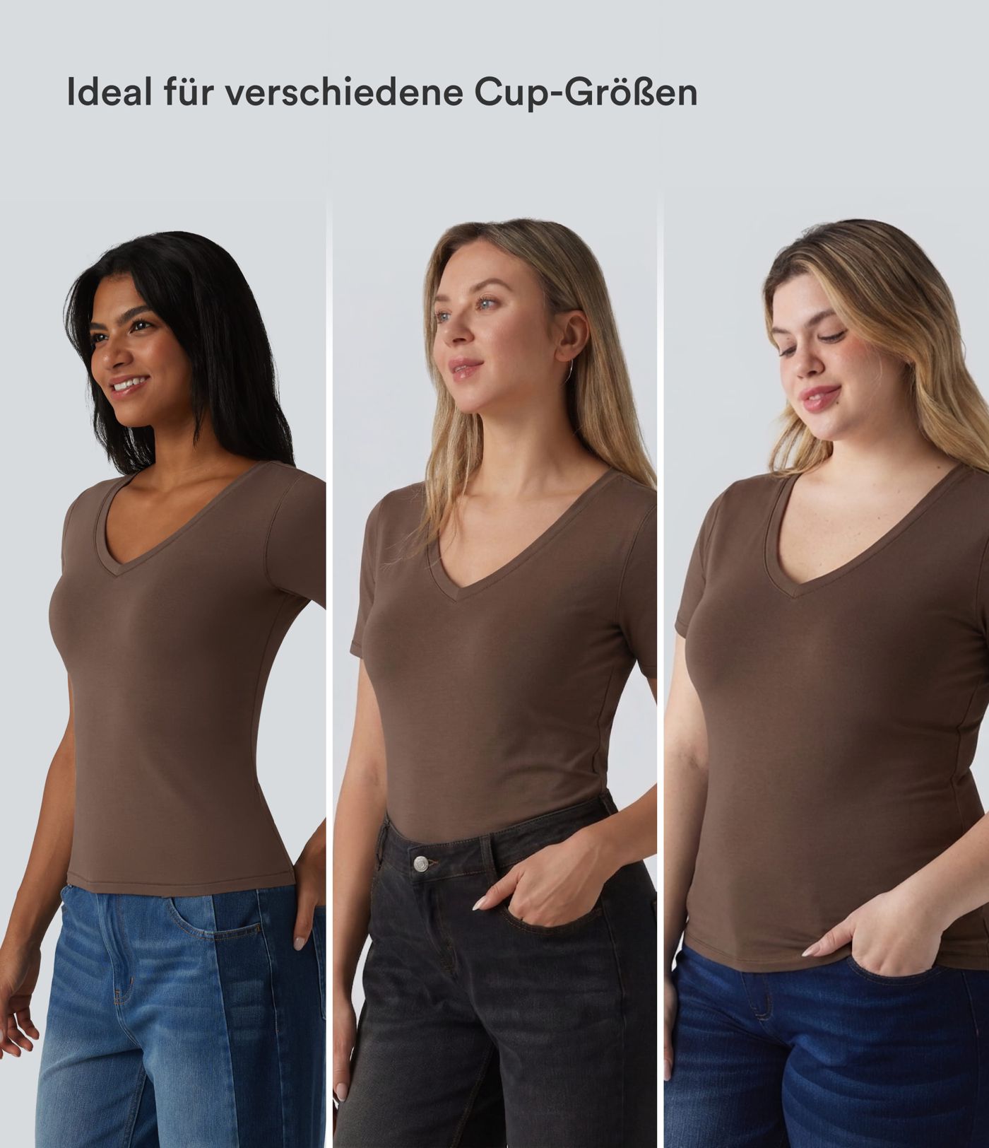 T-shirt décontracté en coton Halara, col en V, manches courtes et soutien-gorge intégré - Bonnets B à DD