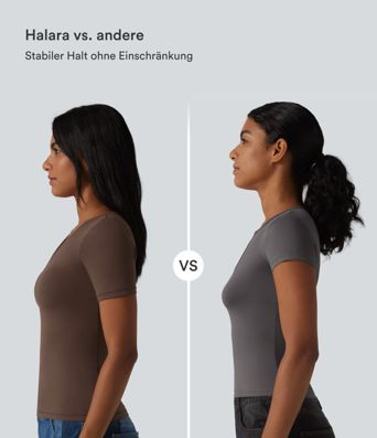 T-shirt décontracté en coton Halara, col en V, manches courtes et soutien-gorge intégré - Bonnets B à DD