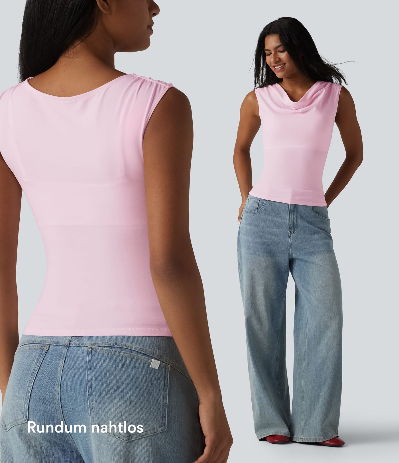 Lässiges, ärmelloses Top aus Baumwolle mit Wasserfallausschnitt und integriertem BH - B-DD Cups