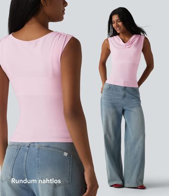 Lässiges, ärmelloses Top aus Baumwolle mit Wasserfallausschnitt und integriertem BH - B-DD Cups