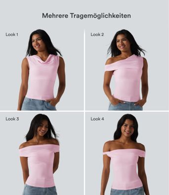 Lässiges, ärmelloses Top aus Baumwolle mit Wasserfallausschnitt und integriertem BH - B-DD Cups