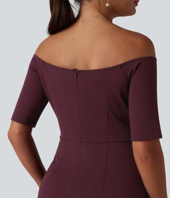 Figurbetontes Midikleid mit kurzen Ärmeln und Off-Shoulder-Design