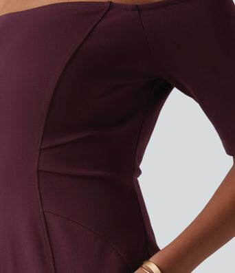 Figurbetontes Midikleid mit kurzen Ärmeln und Off-Shoulder-Design