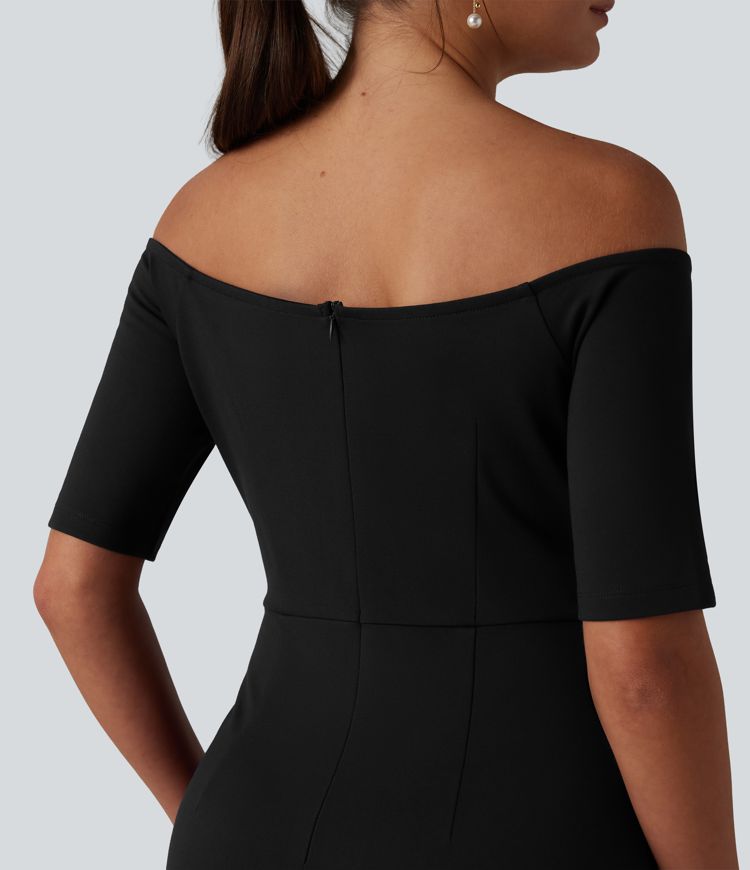 Off Shoulder Short Sleeve Bodycon Midi Dress Off Shoulder Short Sleeve Bodycon Midi Dress