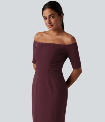 Figurbetontes Midikleid mit kurzen Ärmeln und Off-Shoulder-Design