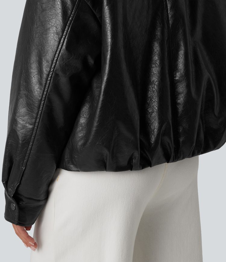 Casual faux leather jacket with faux fur collar and zip fastening with pockets