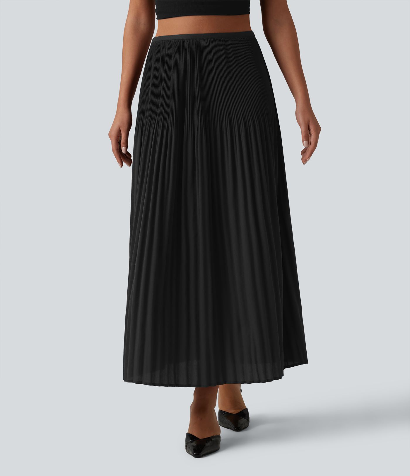 High Waisted Pleated Midi Casual Skirt