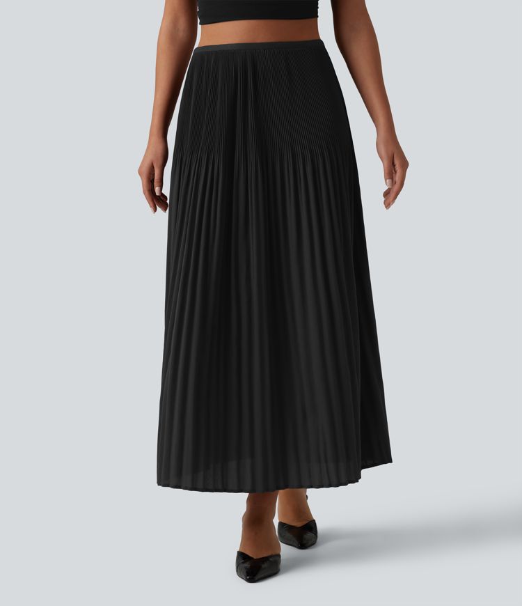 High Waisted Pleated Midi Casual Skirt