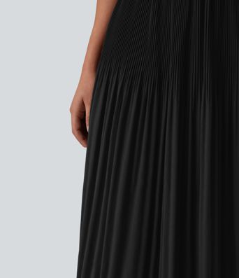 High Waisted Pleated Midi Casual Skirt