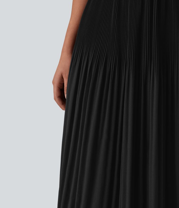 High Waisted Pleated Midi Casual Skirt