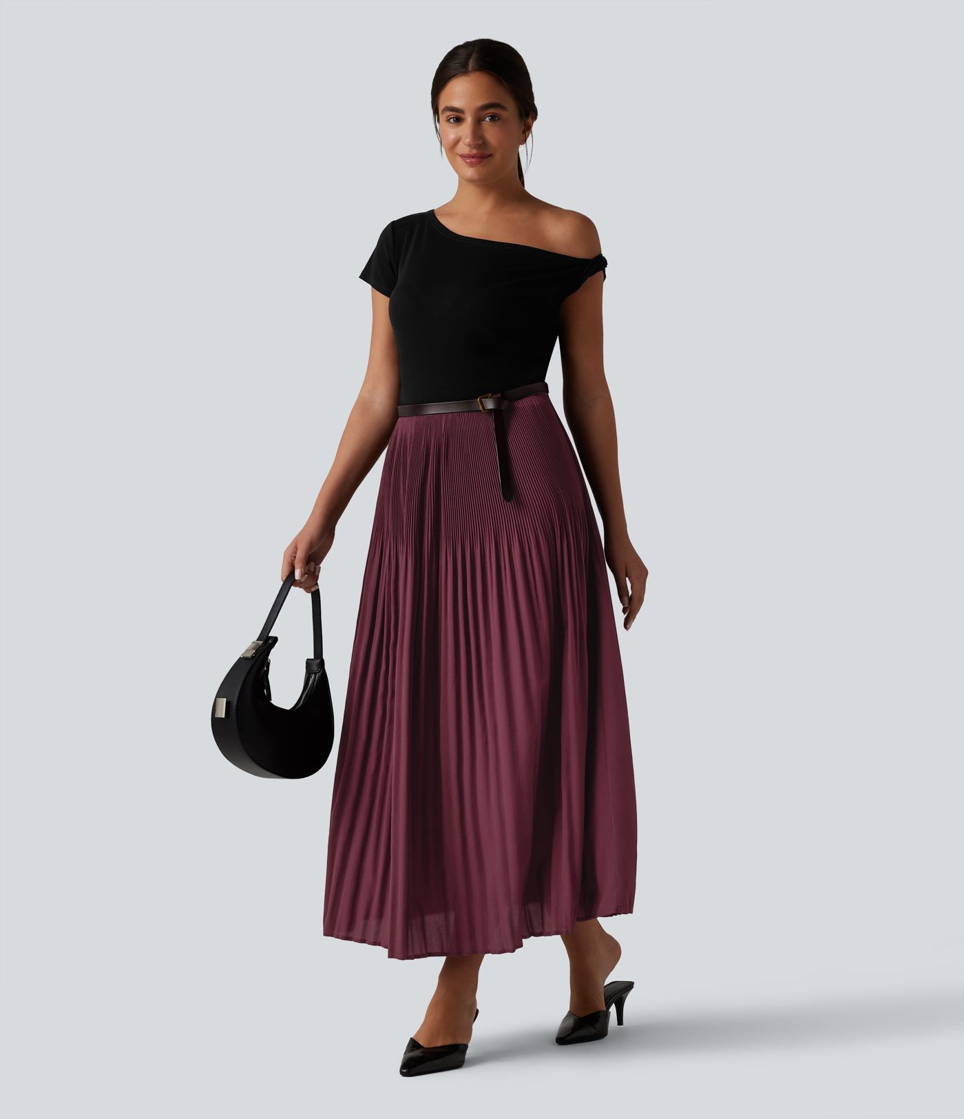 Jupe midi plissée taille haute décontractée