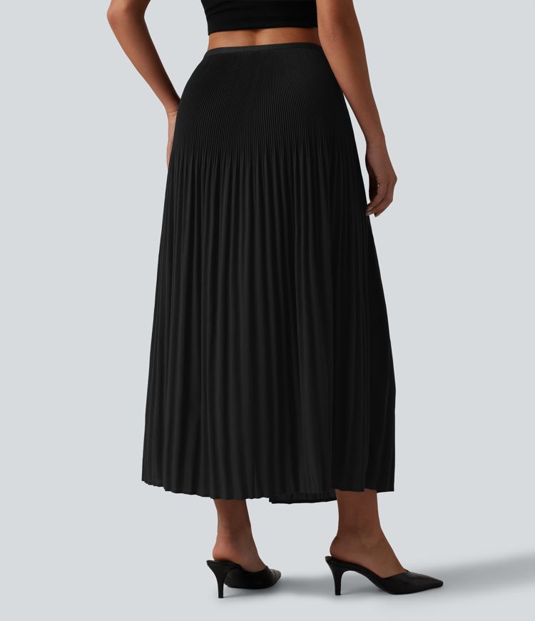 High Waisted Pleated Midi Casual Skirt