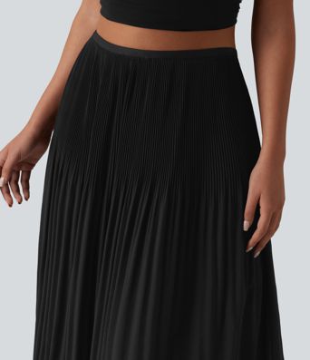 High Waisted Pleated Midi Casual Skirt