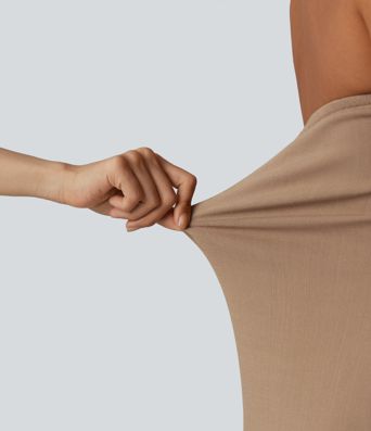 Halter Tie Back Built-in Bra Maxi Resort Linen-Feel Dress with Pockets