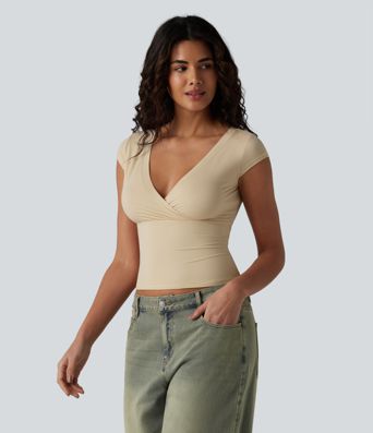 High Stretch Skin Friendly V-neck Short Sleeve Ultra-slim Casual T-Shirt