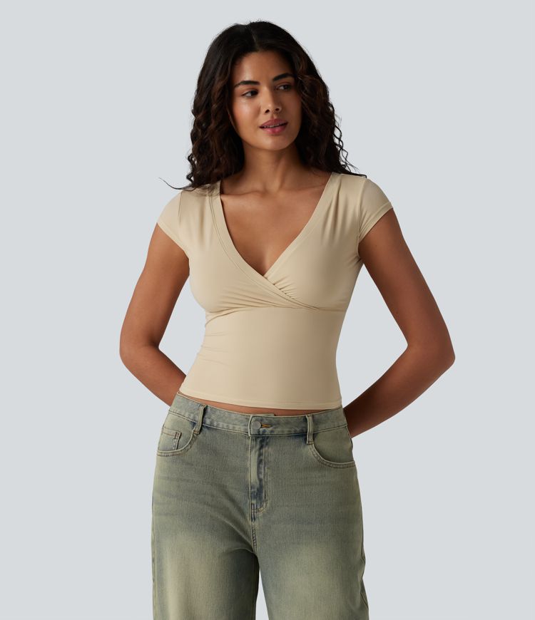 High Stretch Skin Friendly V-neck Short Sleeve Ultra-slim Casual T-Shirt