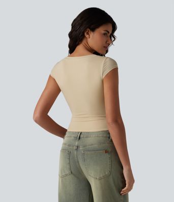 High Stretch Skin Friendly V-neck Short Sleeve Ultra-slim Casual T-Shirt