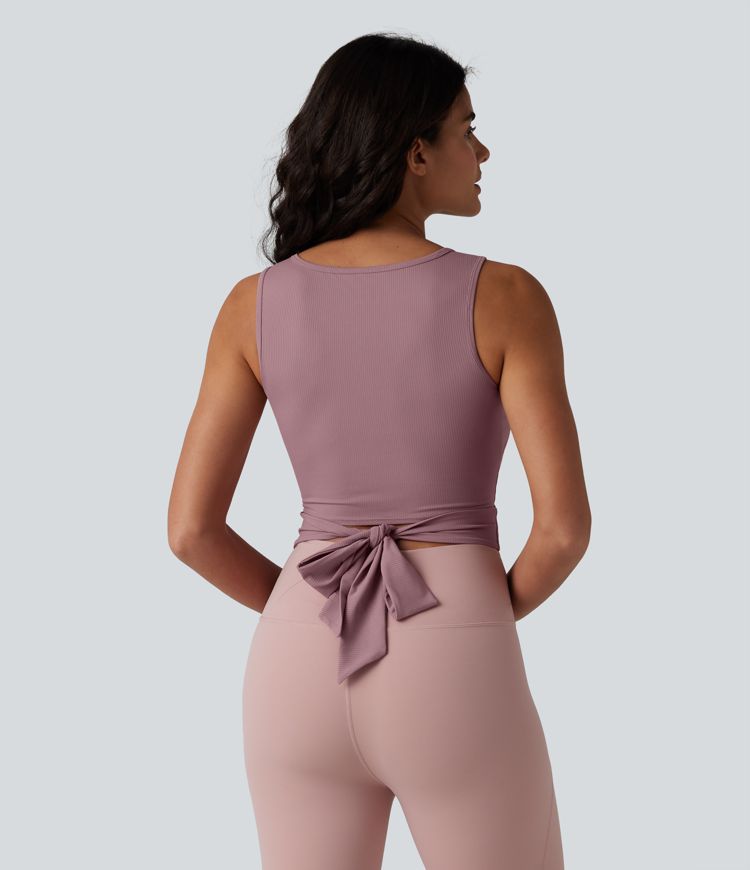Ribbed Knit Tie-back Cool Touch Anti-odor Yoga Tank Top-UPF40+