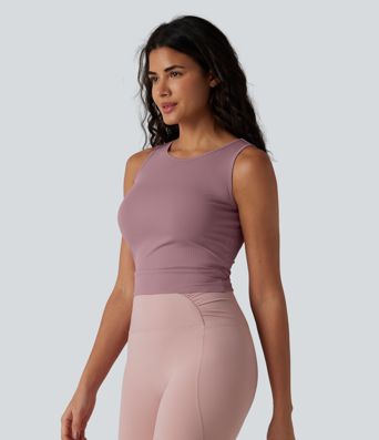 Ribbed Knit Tie-back Cool Touch Anti-odor Yoga Tank Top-UPF40+