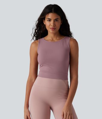 Ribbed Knit Tie-back Cool Touch Anti-odor Yoga Tank Top-UPF40+