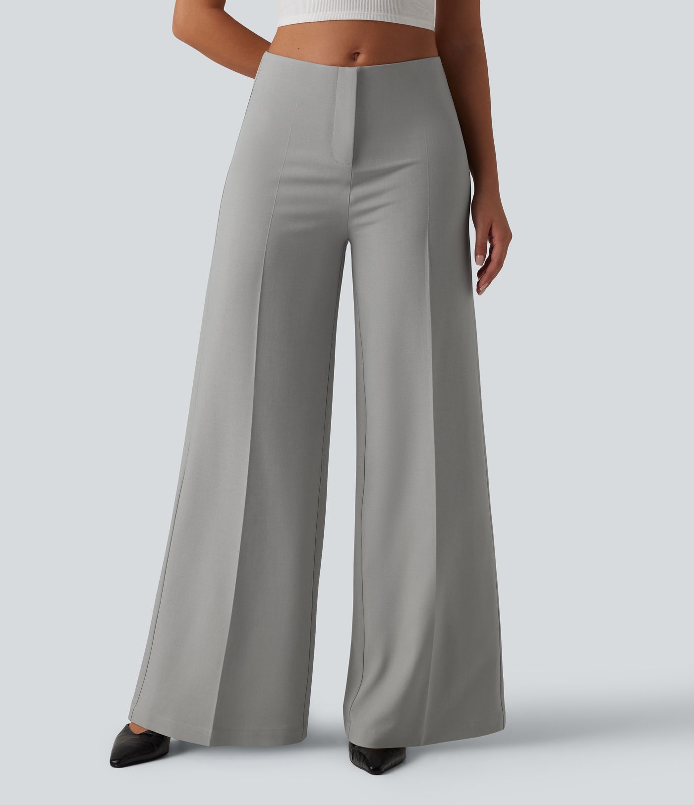 Low Rise Wide Leg Work Tailored Pants with Pockets