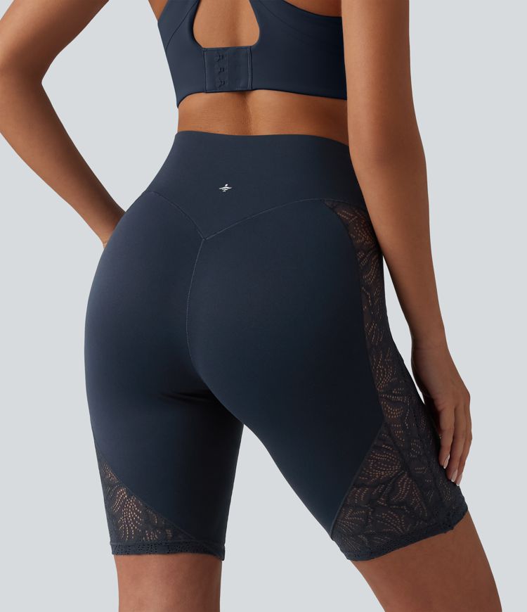 Halara UltraSculpt™ High Waisted Tummy Control Contrast Lace Yoga Biker Shorts 9'' with Pocket Halara UltraSculpt™ High Waisted Tummy Control Contrast Lace Yoga Biker Shorts 9'' with Pocket