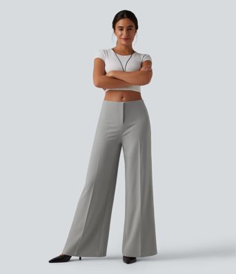 Low Rise Wide Leg Work Tailored Pants with Pockets