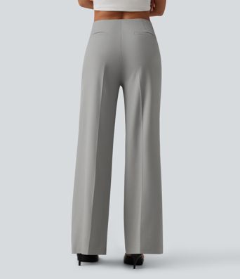 Low Rise Wide Leg Work Tailored Pants with Pockets