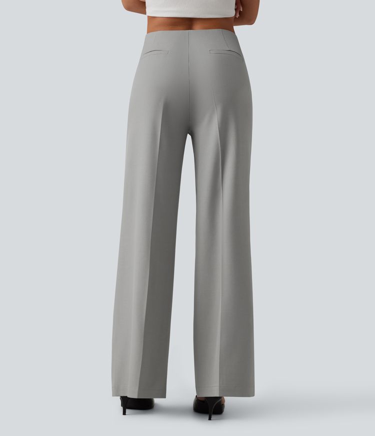Low Rise Wide Leg Work Tailored Pants with Pockets