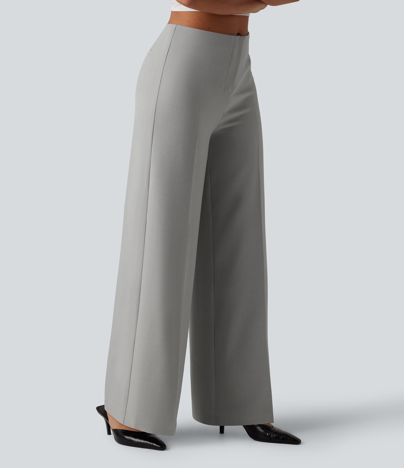 Low Rise Wide Leg Work Tailored Pants with Pockets
