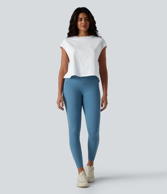 Round Neck Short Sleeve Relaxed Yoga Slubbed Cotton Sports Top