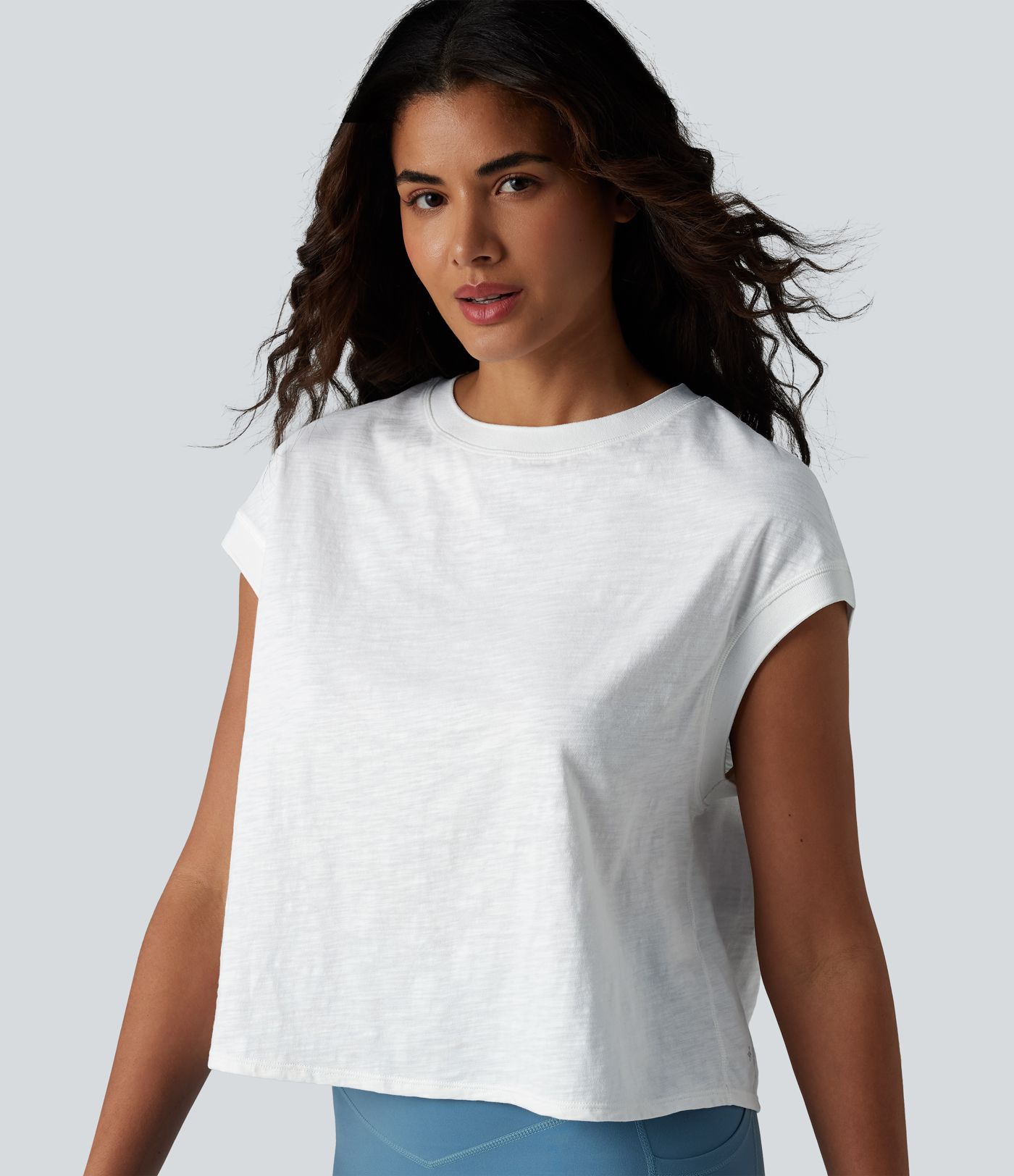 Crew Neck Short Sleeve Relaxed Yoga Slubbed Cotton Sports Top Crew Neck Short Sleeve Relaxed Yoga Slubbed Cotton Sports Top