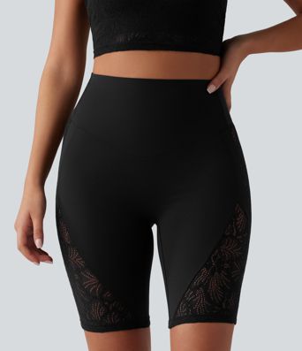 Short cycliste de yoga Halara UltraSculpt™ taille haute, gainant, en dentelle contrastée, 23 cm, avec poche