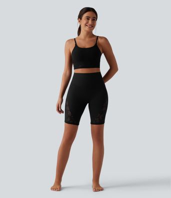 Short cycliste de yoga Halara UltraSculpt™ taille haute, gainant, en dentelle contrastée, 23 cm, avec poche