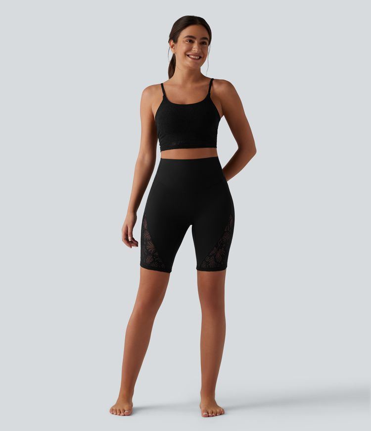 Short cycliste de yoga Halara UltraSculpt™ taille haute, gainant, en dentelle contrastée, 23 cm, avec poche