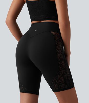 Short cycliste de yoga Halara UltraSculpt™ taille haute, gainant, en dentelle contrastée, 23 cm, avec poche