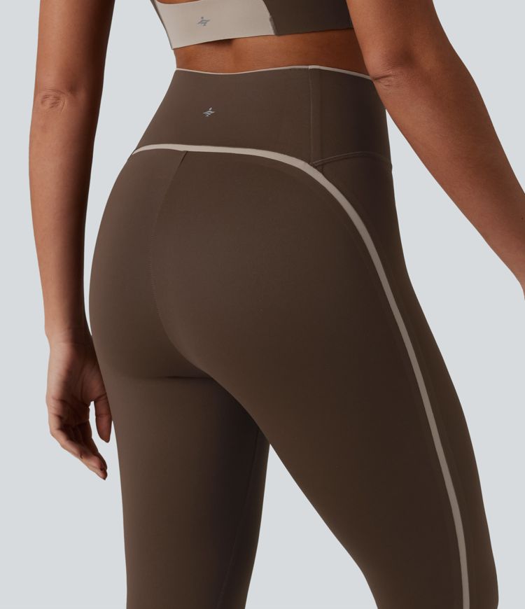 High Waisted Crossover Tummy Control Color Block Hiking Leggings with Pocket