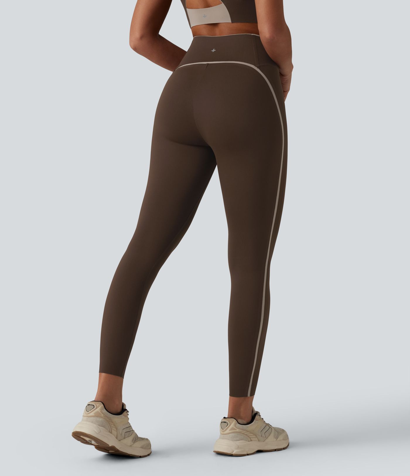 High Waisted Crossover Tummy Control Color Block Hiking Leggings with Pocket