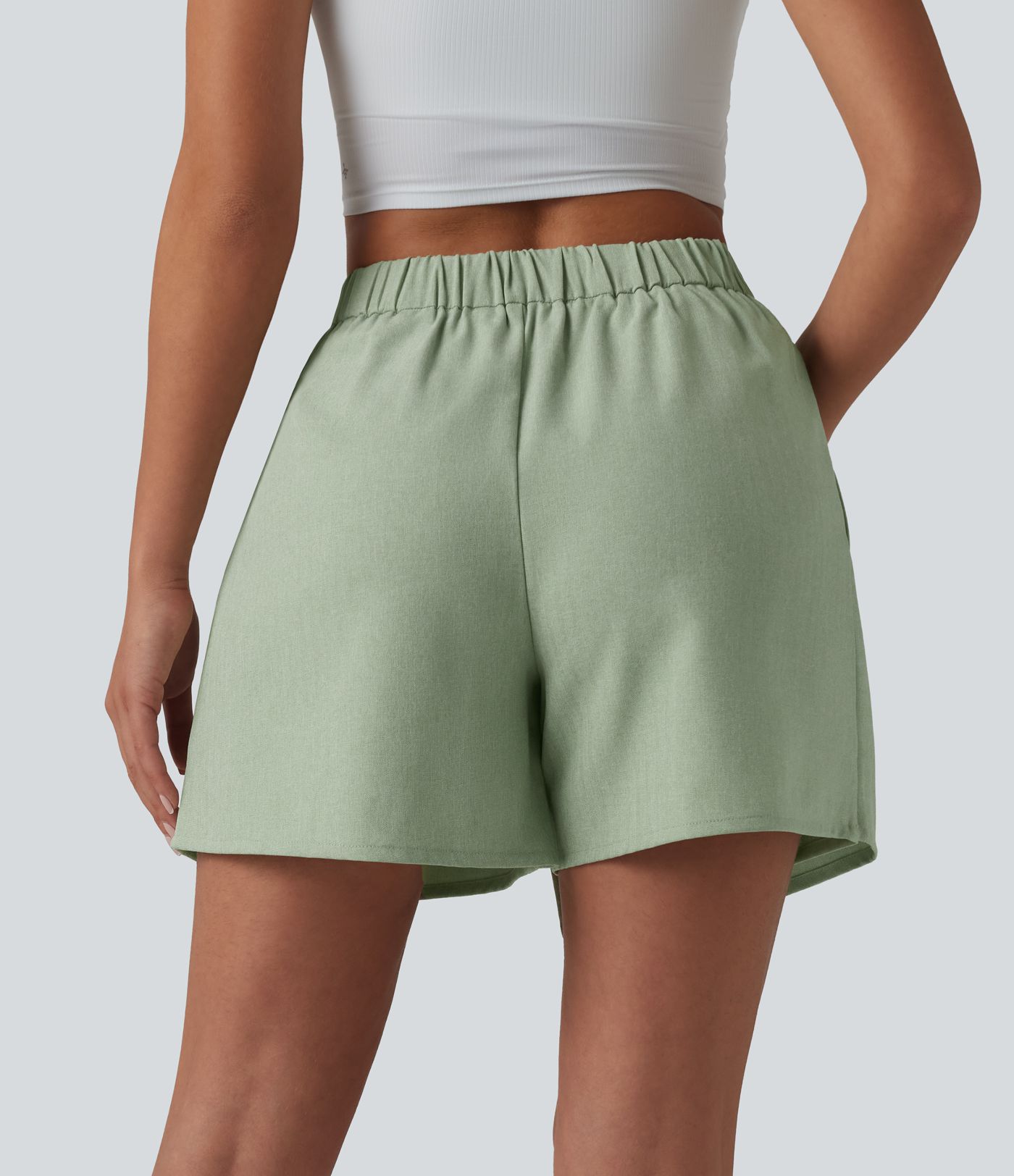 Wrinkle-resistant High Waisted Pleated Casual Linen-Feel Skort with Pockets