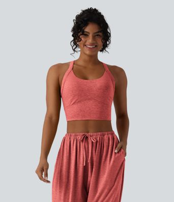 Backless Twisted Adjustable Buckle Skinny Cropped Heathered Casual Tank Top