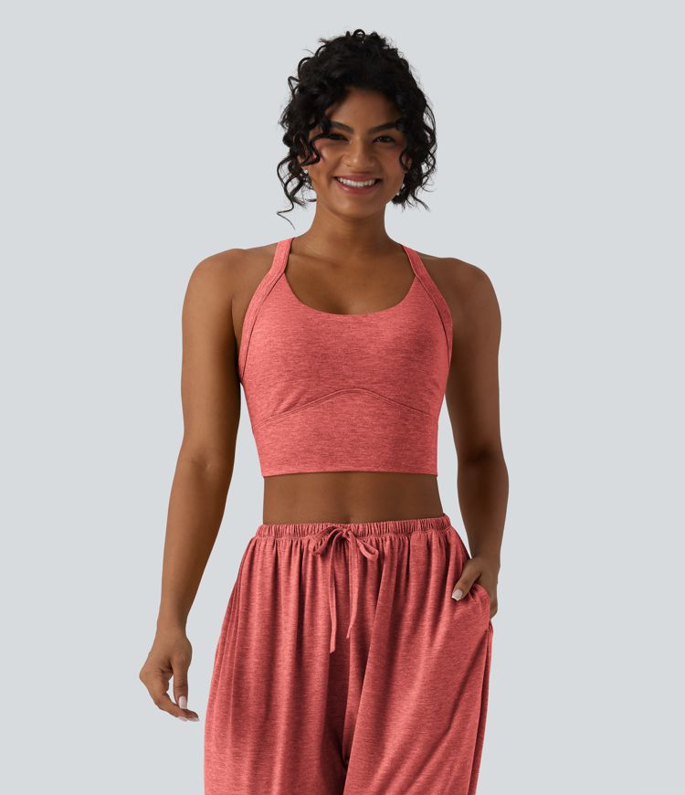 Backless Twisted Adjustable Buckle Skinny Cropped Heathered Casual Tank Top