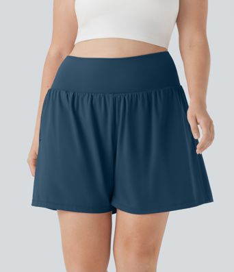 SoftlyZero™ Pantalones Cortos de Yoga de Cintura Alta Súper Aireados 2 en 1 con Toque Fresco para Tallas Grandes de 7" con Bolsillos