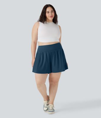 SoftlyZero™ Pantalones Cortos de Yoga de Cintura Alta Súper Aireados 2 en 1 con Toque Fresco para Tallas Grandes de 7" con Bolsillos