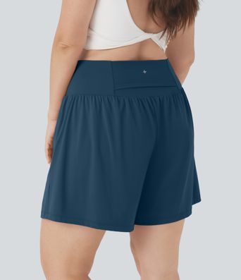 SoftlyZero™ Pantalones Cortos de Yoga de Cintura Alta Súper Aireados 2 en 1 con Toque Fresco para Tallas Grandes de 7" con Bolsillos