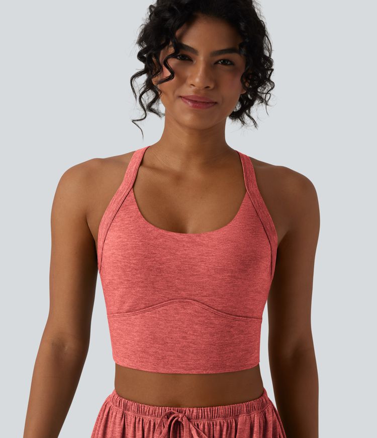 Backless Twisted Adjustable Buckle Skinny Cropped Heathered Casual Tank Top