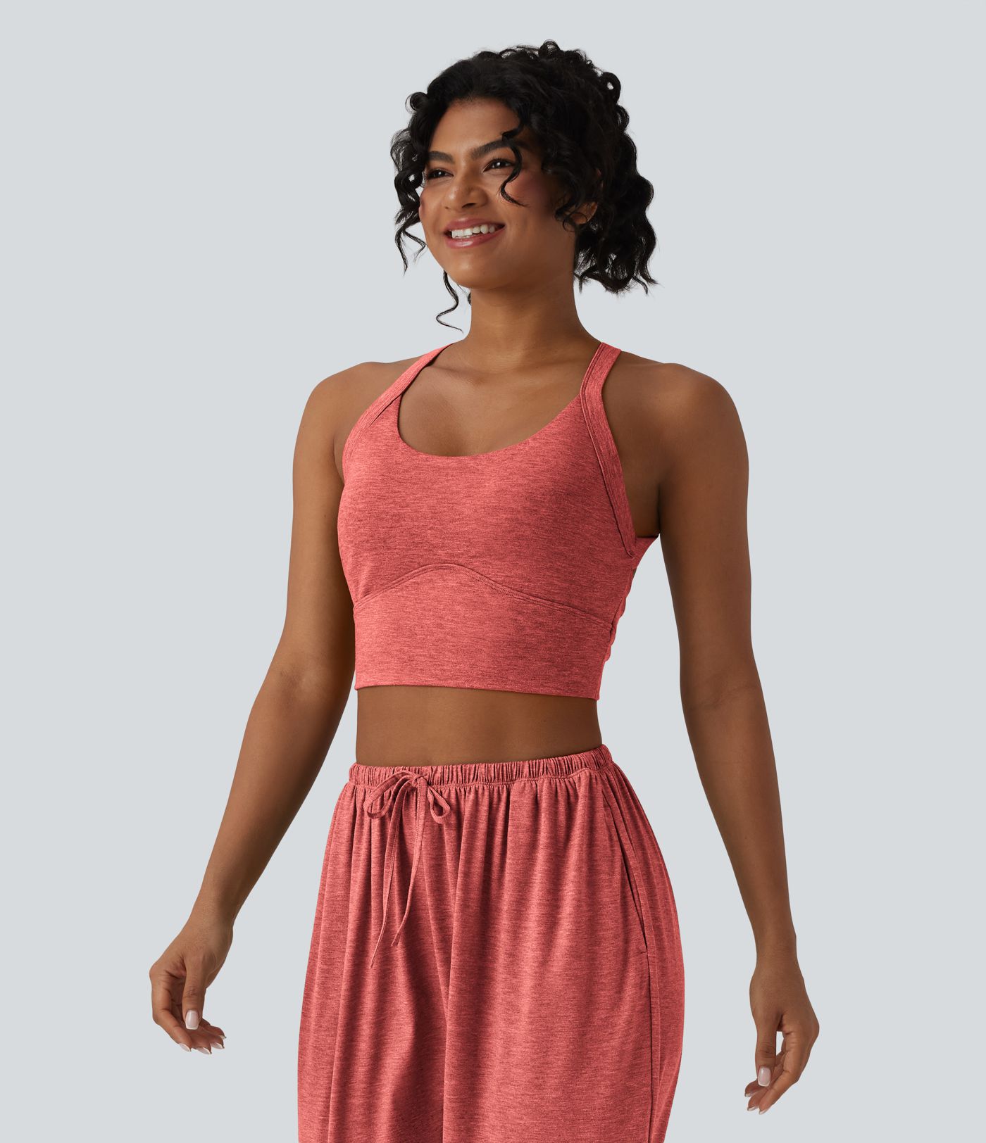 Backless Twisted Adjustable Buckle Skinny Cropped Heathered Casual Tank Top